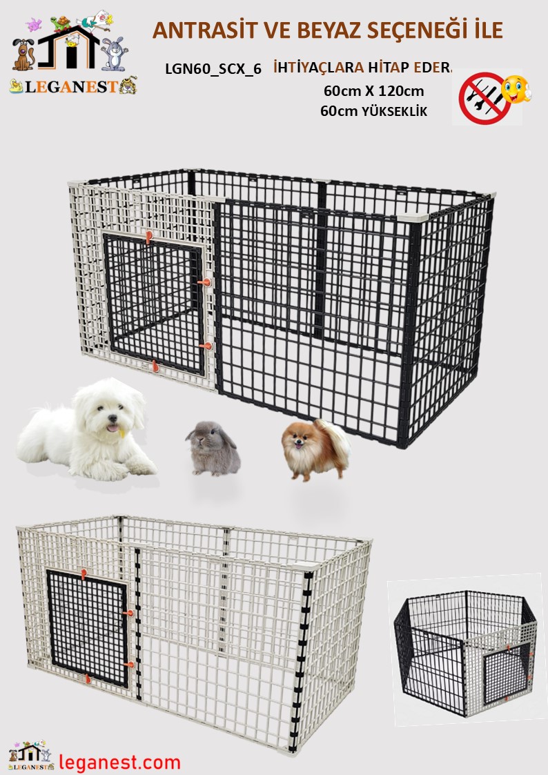 Slayt1-15.jpg 60cm X 120cm X Yükseklik 60cm Katlanabilir Köpek, Kedi, Tavşan, 3cmx 4cm Aralıklı Çit, Kafes (LGN60_SCX_6) - Görsel 1