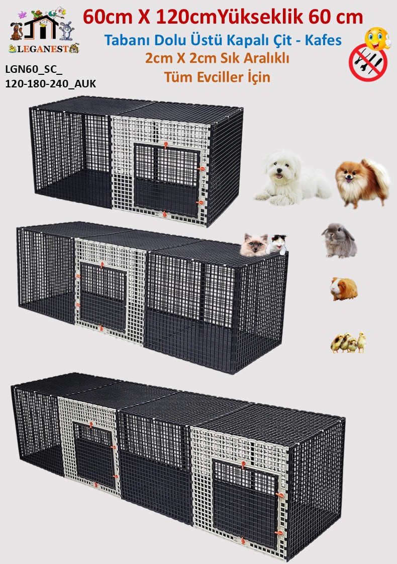 Slayt1 60X120X Yükseklik 60cm Tüm Evcillere Uygun 2cmx 2cm Aralıklı ÖLÇÜ ve RENK Seçenekli Kafes LGN60_SC120_AUK - Görsel 1