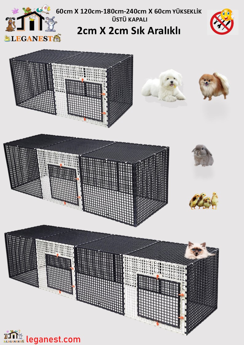 Slayt1 60cm X 120cm X Yükseklik 60cm ÜST KAPALI Köpek, Kedi, Tavşan, Civciv 2cmx 2cm Aralıklı Ultra Çit, Kafes (LGN60_SC120_UK) - Görsel 1